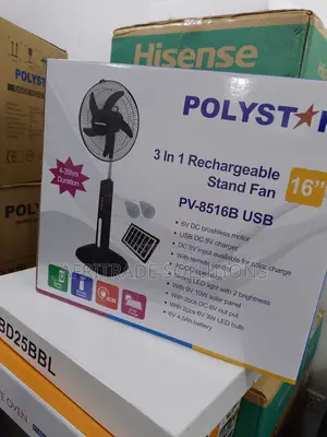 Durable Polystar 16" Rechargeable Fan- Five Speed Blade