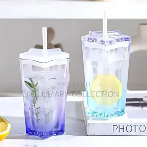Cute Star Shape Glass Tumbler With Straw for Iced Coffee