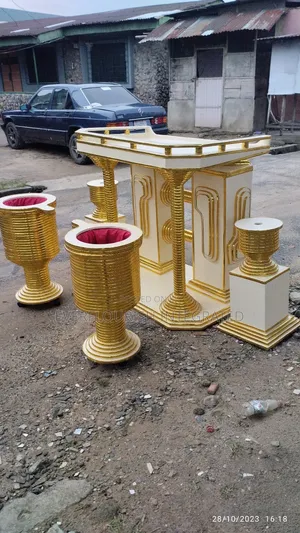 Pulpit, Offering Drums and Flower Vases