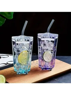 300ml Straw Tumbler Glass Star Drinking Cups