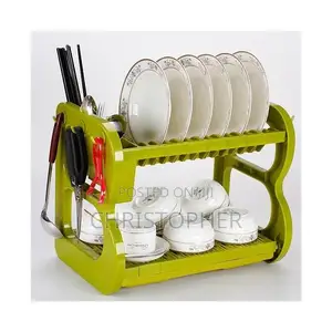 "22" 2 Layer Dish Drainer With Utensils and Glass Holder