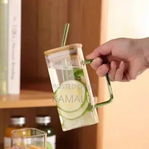 Glass Cup Handle With Straw 450ml