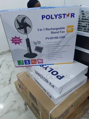 New 16" Polystar 3 in 1 Rechargeable Standing Fan -Affordabl