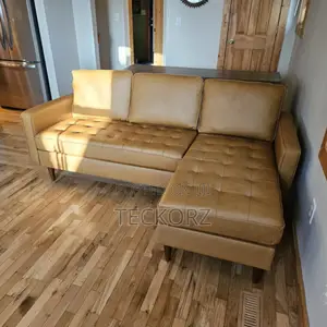 L-Shape Brown Leather Sectional Sofa With Tufting