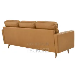 L-Shape Brown Leather Sectional Sofa With Tufting