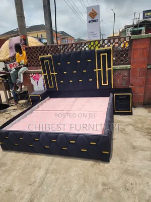 6by6 Upholstery Padded Bed Frame With Two Side Drawers