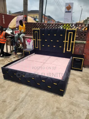 6by6 Upholstery Padded Bed Frame With Two Side Drawers