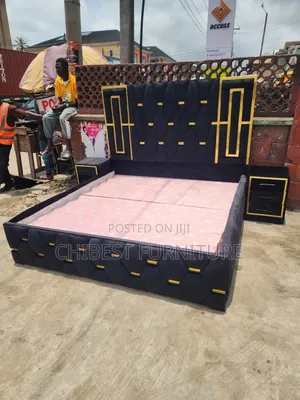 6by6 Upholstery Padded Bed Frame With Two Side Drawers