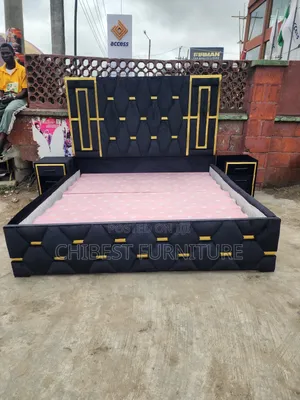 6by6 Upholstery Padded Bed Frame With Two Side Drawers