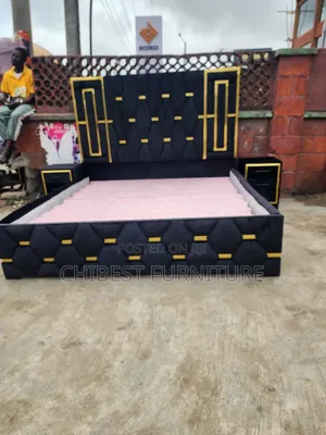 6by6 Upholstery Padded Bed Frame With Two Side Drawers