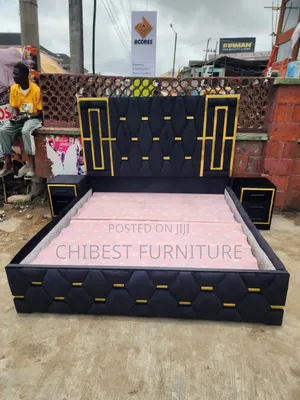 6by6 Upholstery Padded Bed Frame With Two Side Drawers