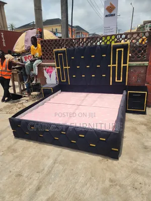 6by6 Upholstery Padded Bed Frame With Two Side Drawers