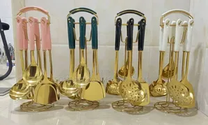 7pcs Gold Marble Cooking Spoon Set With Stand