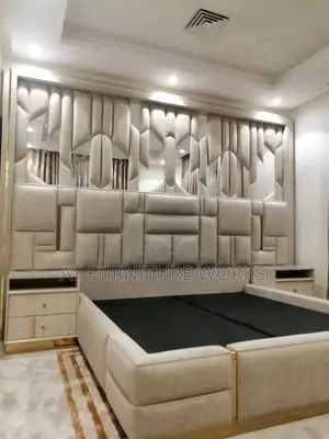 Padded Bedframe and Its Stylish Dresser