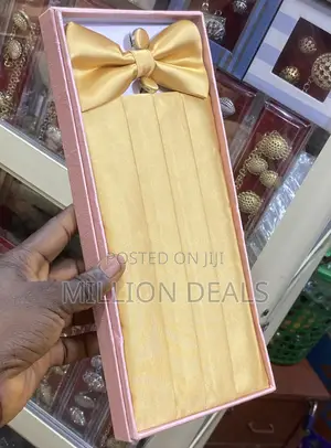 3-in-1 Luxury Plain Gold Cummerbund , Bow Tie N Cufflinks