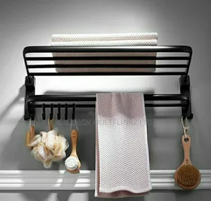 Towel Rack With Bar Holder Shelf Movable Hooks Rust Proof