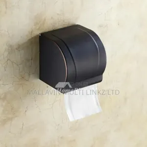 Black Stainless Steel Toilet Roll Holder With Cover