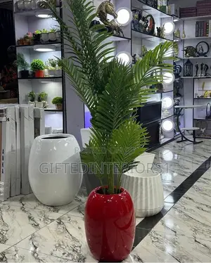 Red Flower Vase With Plant