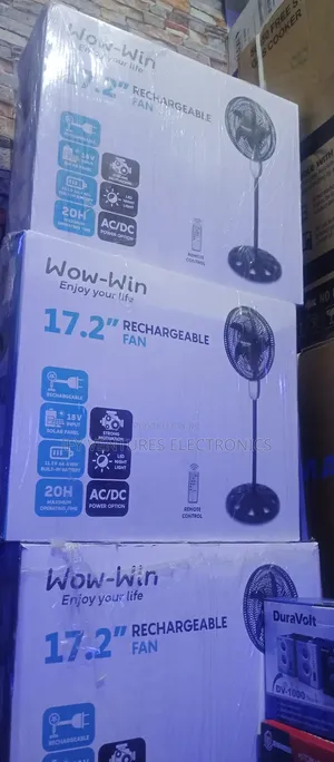 18" Wow-Win Rechargeable Fan With 5 Blades, Black Color