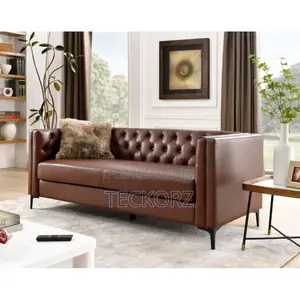 Brown Leather Upholstered Tufted Sofa