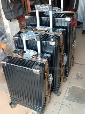 Set of 3 Black Gold Aluminium Travelling Luggage Boxes