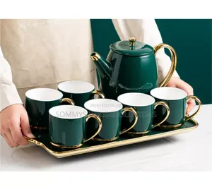 Luxury Ceramics Tea Cups, Kettle and Tray