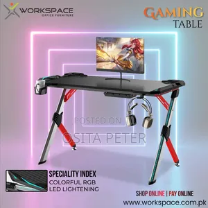 Gaming Desk 1.4 Meter, Black Top With Aluminum Leg