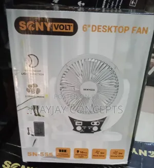6" 3-in-1 Sonyvolt Solar Rechargeable Table Fan+Panel+2-Bulb