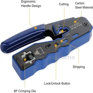 RJ45 Crimp Tool Kit Pass Thru Ethernet Crimper For Cat5e Cat