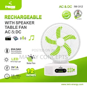 12" Iwin Solar Rechargeable Fan With Solar Panel-Mp3,RADIO
