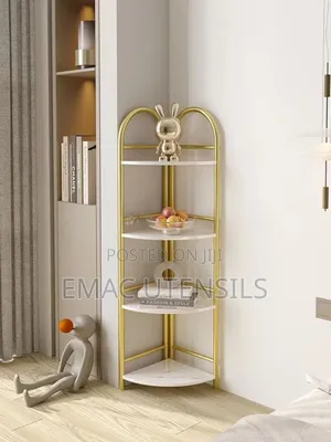 4 Layer Open Conner Shelf With Gold Iron Frame