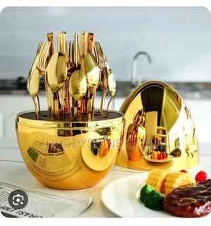 24 Pcs Golden Plated Stainless Steel Spoon Fork Rack