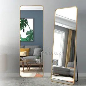 Free-Standing Floor Mirror With Aluminum Alloy Gold Frame