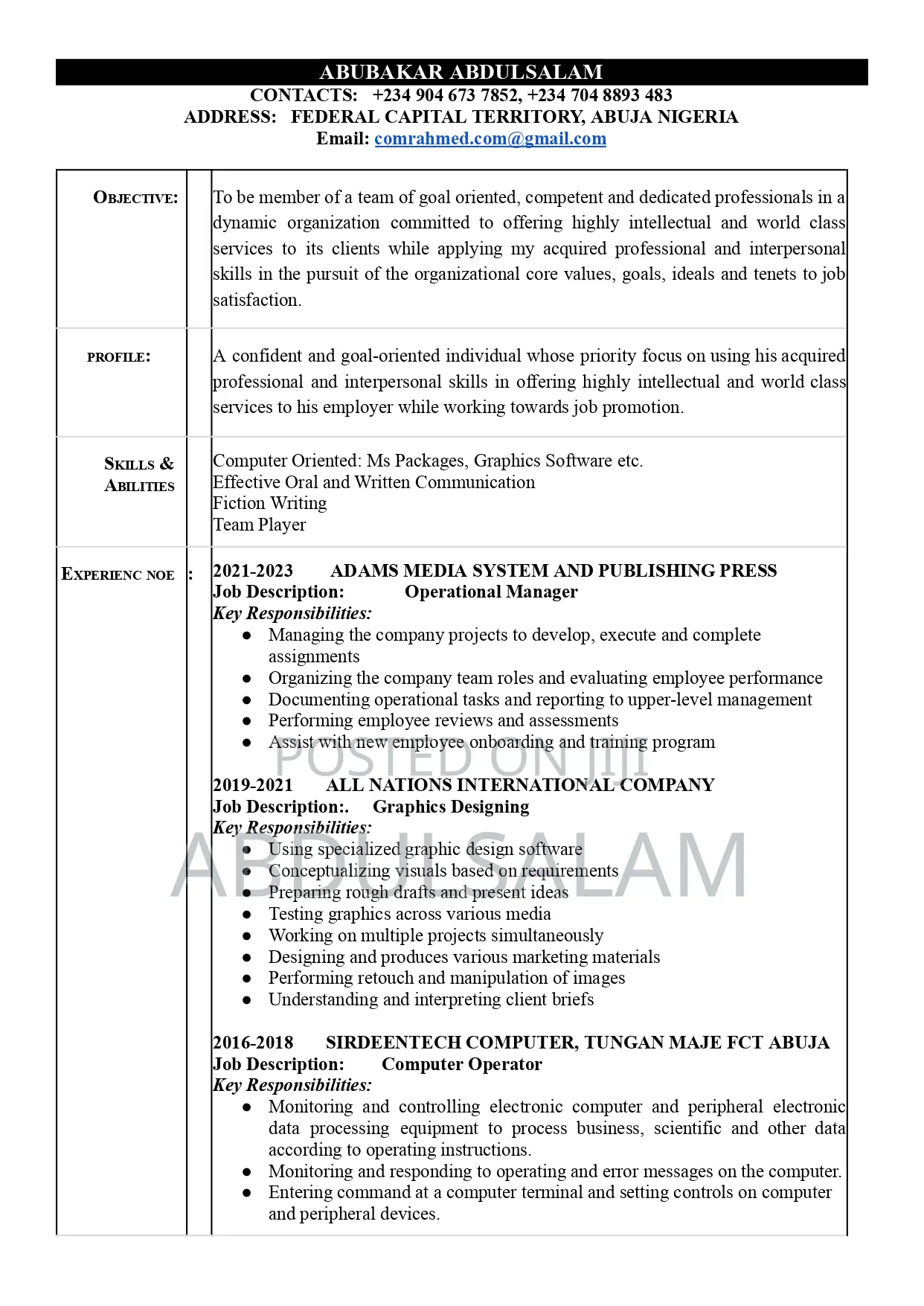 Computer Operator and Social Media Marketer