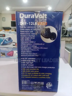 Duravolt 12 Inches 3 in 1 Rechargeable Fan