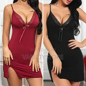 Sexy Deep v-Strap Skirt Slit Short Womens Nightgown