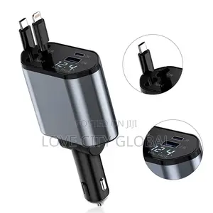 4in1 3ft Retractable 66w Fast Car Charger Usb a and Usb C