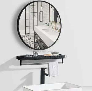 Wall Mirror Mounted Bathroom Mirror and Shelve Towel Bar 50cmx50cm