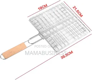Barbecue Grill Basket With Wood Handle Stainless Steel Wire