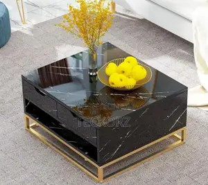 High Glossy Marble Ply Coffee Table With Golden Base