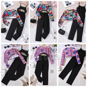 % Cotton Big Girl's Top Dungarees Overall Colourful Set