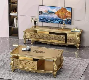 Royal Gold Color Tv Stand and Center Table Set.