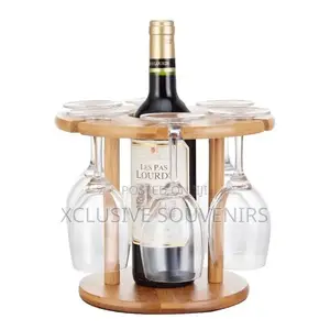 Bamboo Wine Glass Cup Rack and Bottle Stand Organizer