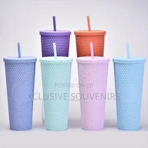 Double Wall Plastic Tumbler Cup With Straw and Lid