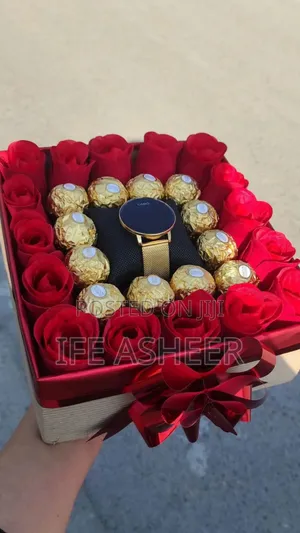 Treat Box With Chocolate, Wrist Watch Scented Rose Flowers