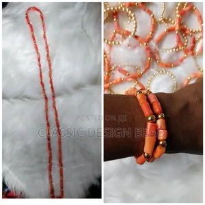 Coral Beaded Necklace Single Layer and 2 Bangles