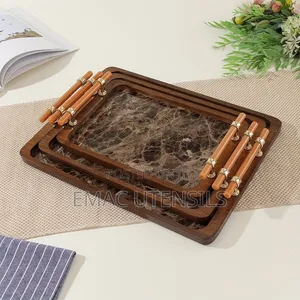 Luxury 3in1 Marble Texture Bamboo Wooden Tray Set
