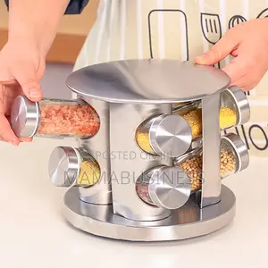 Stainless Steel 8pcs Jars Rotating Spice Jar Rack Set Holder