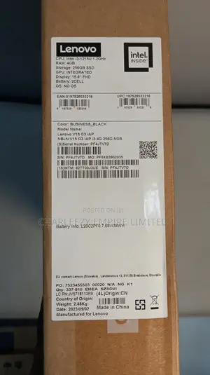 New Laptop Lenovo V15 G3 4GB Intel Core i3 SSD 256GB