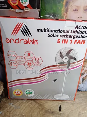 16" Andrakk 5 in 1 Rechargeable Fan, Humidifier and Solar